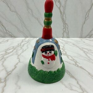 Vintage Christmas Bell Snowman Ceramic China Bell Holiday Décor CIJ Red Green